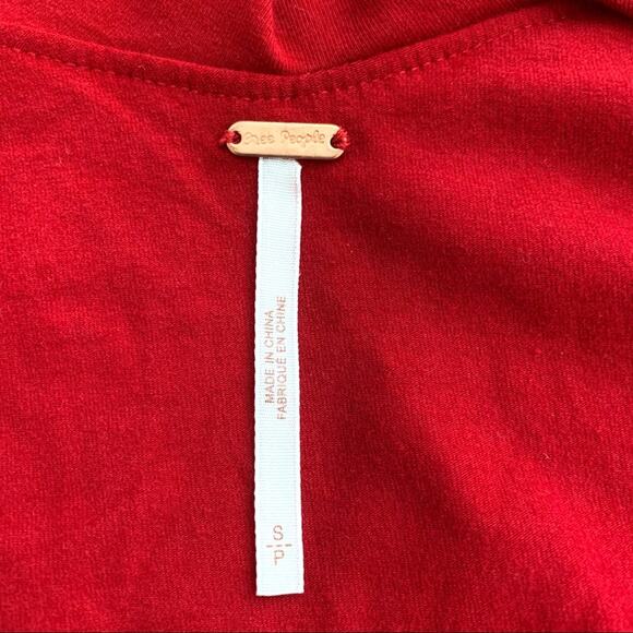 FREE PEOPLE NWOT Ruffle Sleeve Cherry Red Shirt Top Blouse – Small - Picture 8 of 11